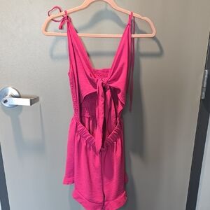 SHEIN Pink Jumpsuit with Tie Detail and V-Neckline